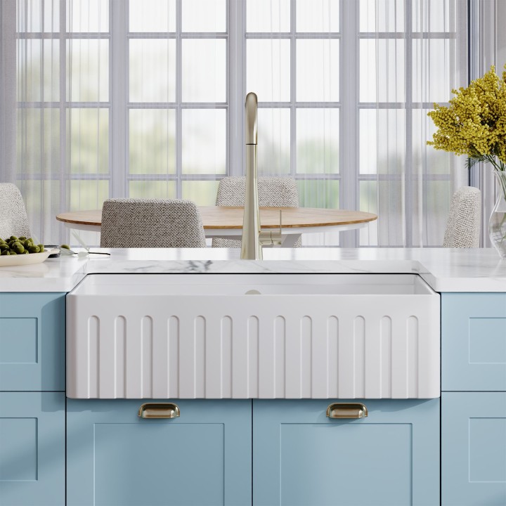 Fluted Fireclay Butler Sink with Ledge 795mm(w) x 460mm(d) x 220mm(h)