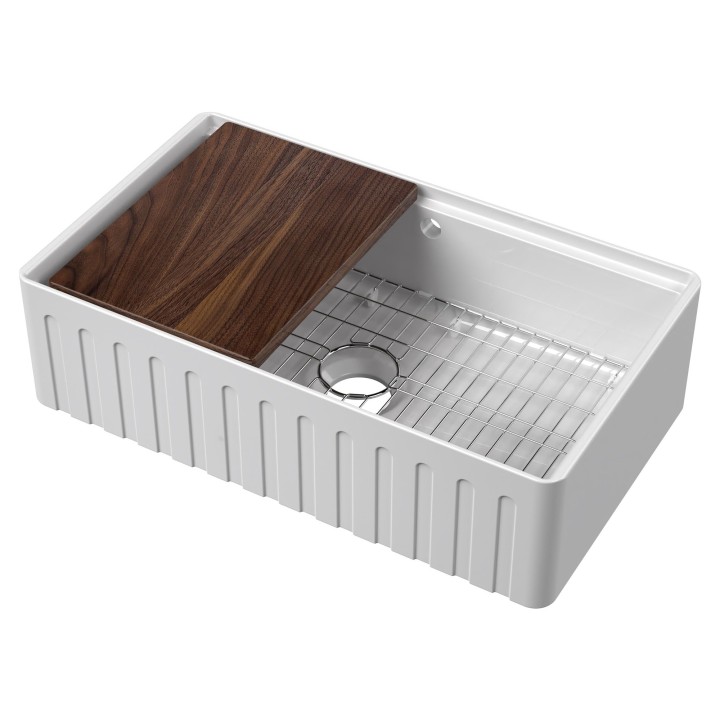 Fluted Fireclay Butler Sink with Ledge, Grid & Chopping Board 795mm(w) x 460mm(d) x 220mm(h)