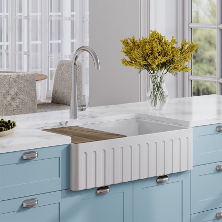 Fluted Fireclay Butler Sink with Ledge, Grid & Chopping Board 795mm(w) x 460mm(d) x 220mm(h)
