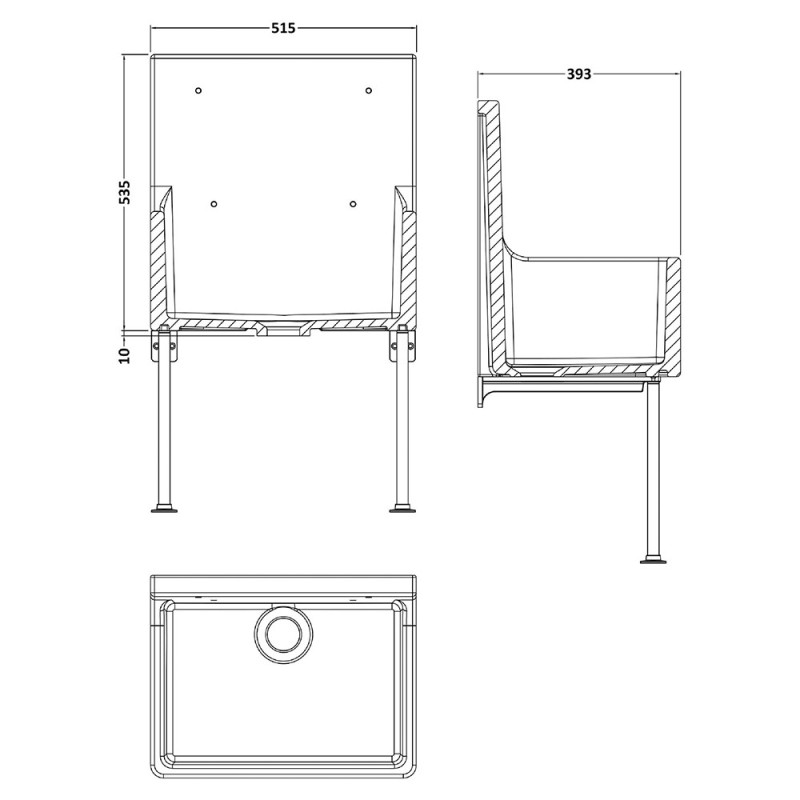Fireclay Cleaner Sink with Grid & Legs 515mm(w) x 393mm(d) x 535mm(h)
