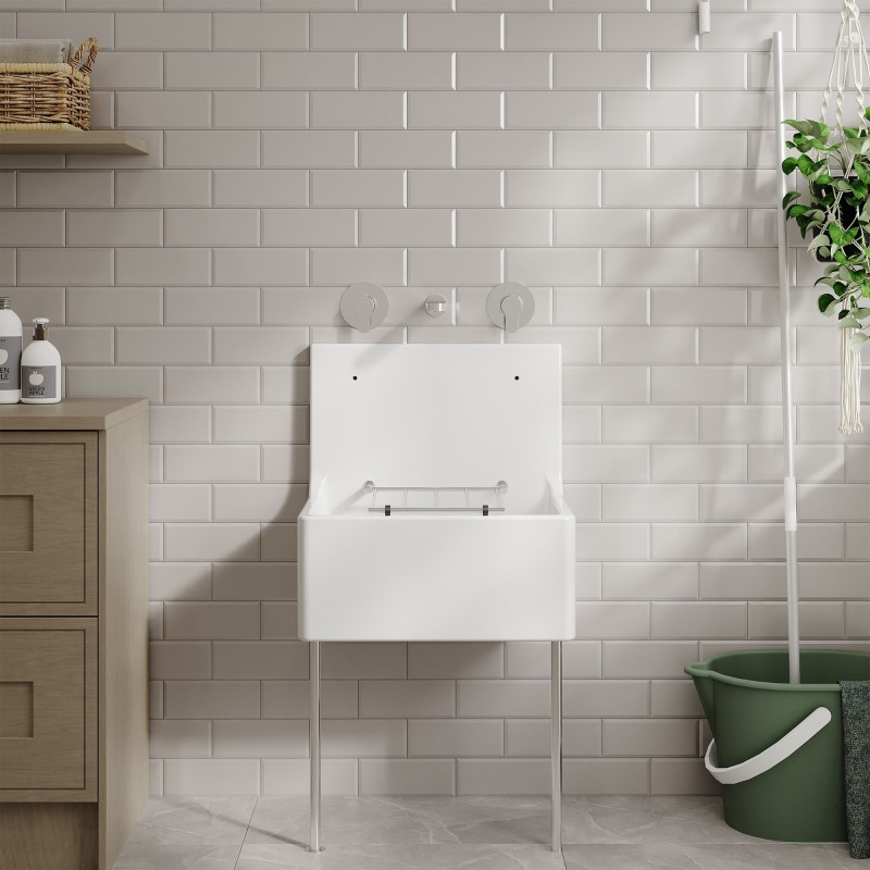 Fireclay Cleaner Sink with Grid & Legs 515mm(w) x 393mm(d) x 535mm(h)