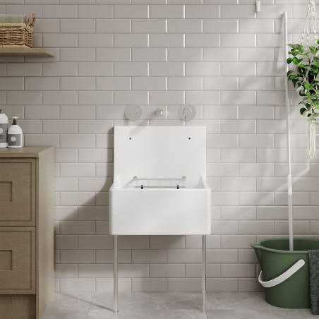 Fireclay Cleaner Sink with Grid & Legs 515mm(w) x 393mm(d) x 535mm(h)