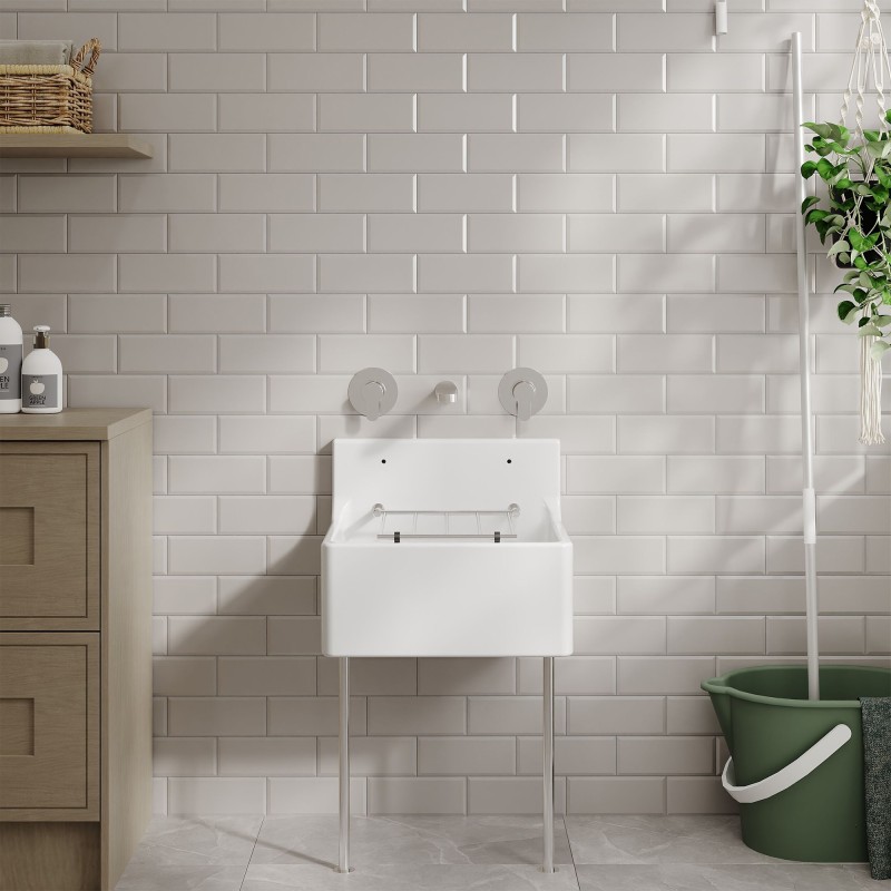 Fireclay Cleaner Sink with Grid & Legs 455mm(w) x396mm(d) x 362mm(h)