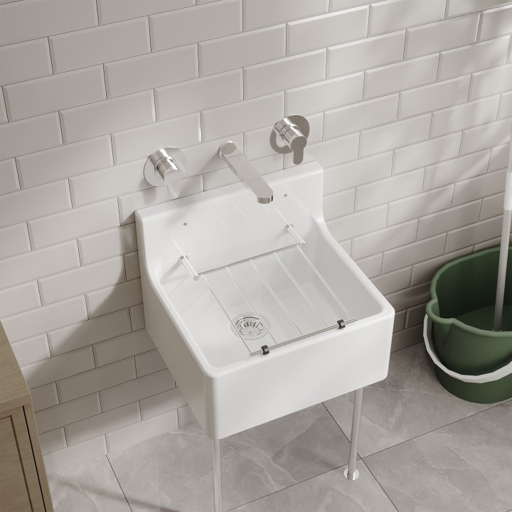 Fireclay Cleaner Sink with Grid & Legs 455mm(w) x396mm(d) x 362mm(h)