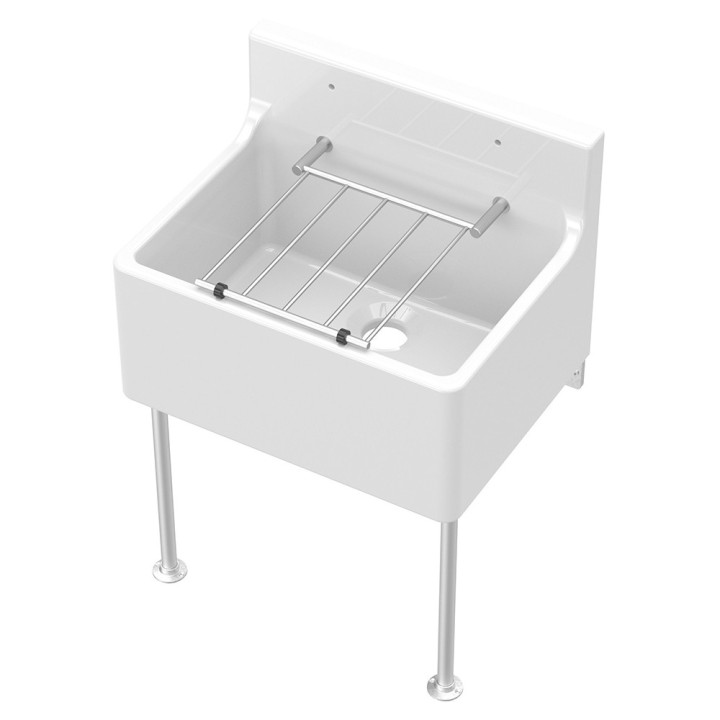 Fireclay Cleaner Sink with Grid & Legs 515mm(w) x 393mm(d) x 382mm(h)