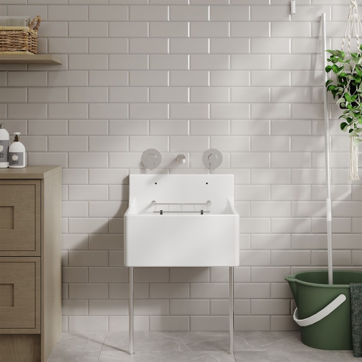 Fireclay Cleaner Sink with Grid & Legs 515mm(w) x 393mm(d) x 382mm(h)