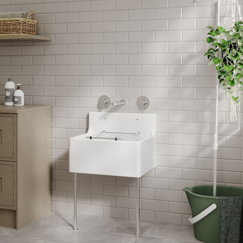 Fireclay Cleaner Sink with Grid & Legs 515mm(w) x 393mm(d) x 382mm(h)