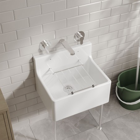 Fireclay Cleaner Sink with Grid & Legs 515mm(w) x 393mm(d) x 382mm(h)