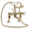 Beaumont Twin Lever Traditional Brushed Brass Deck Mounted Bath/Shower Mixer with Hand Shower & Parking Bracket