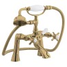 Beaumont Twin Lever Traditional Brushed Brass Deck Mounted Bath/Shower Mixer with Hand Shower & Parking Bracket