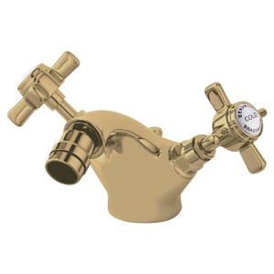 Beaumont Brushed Brass Luxury Mono Bidet Mixer Tap with Cross Head Dual Handle & Waste