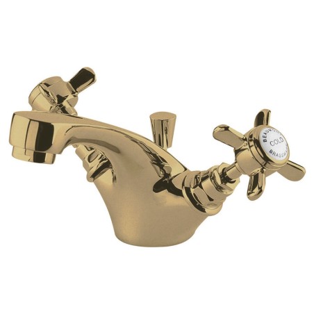 Beaumont Brushed Brass Mono Basin Mixer Tap Dual Handle with Pop-up Waste