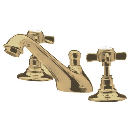 Beaumont Brushed Brass 3-Hole Deck Mounted Basin Mixer Tap & Waste
