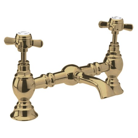 Beaumont Brushed Brass Traditional Twin Lever Deck Mounted Bath Filler Tap