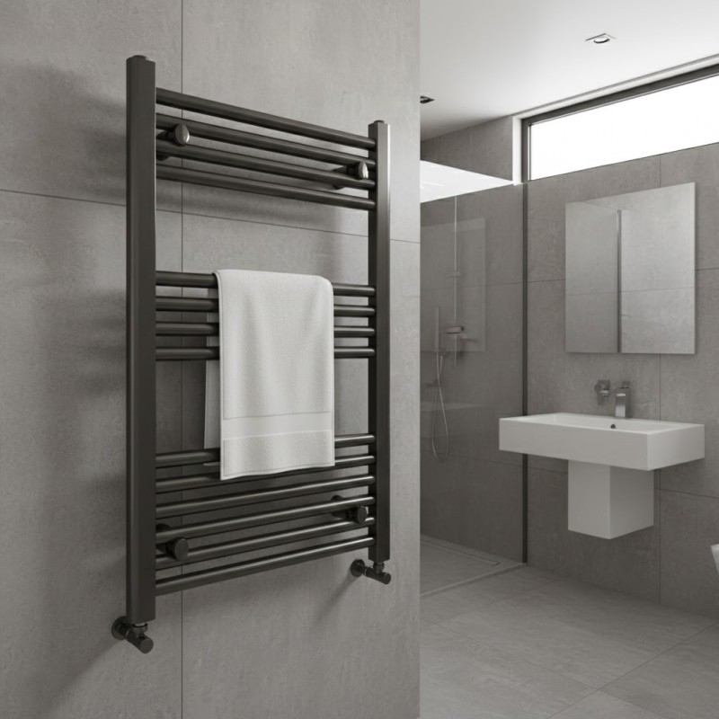 500mm (w) x 800mm (h) Straight Gunmetal Towel Rail - closeup