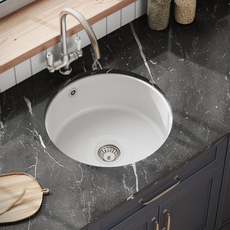 Fireclay Undermount Round Sink with Overflow 460mm(w) x 191mm(h)
