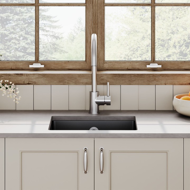 Black Fireclay Undermount Sink with Overflow 457mm(w) x 457mm(d) x 203mm(h)