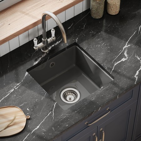 Black Fireclay Undermount Sink with Overflow 457mm(w) x 457mm(d) x 203mm(h)