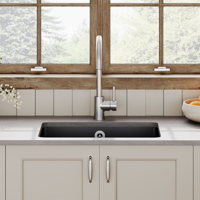 Black Fireclay Undermount Sink with Overflow 548mm(w) x 442mm(d) x 197mm(h)