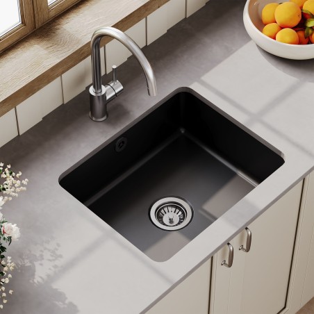 Black Fireclay Undermount Sink with Overflow 548mm(w) x 442mm(d) x 197mm(h)