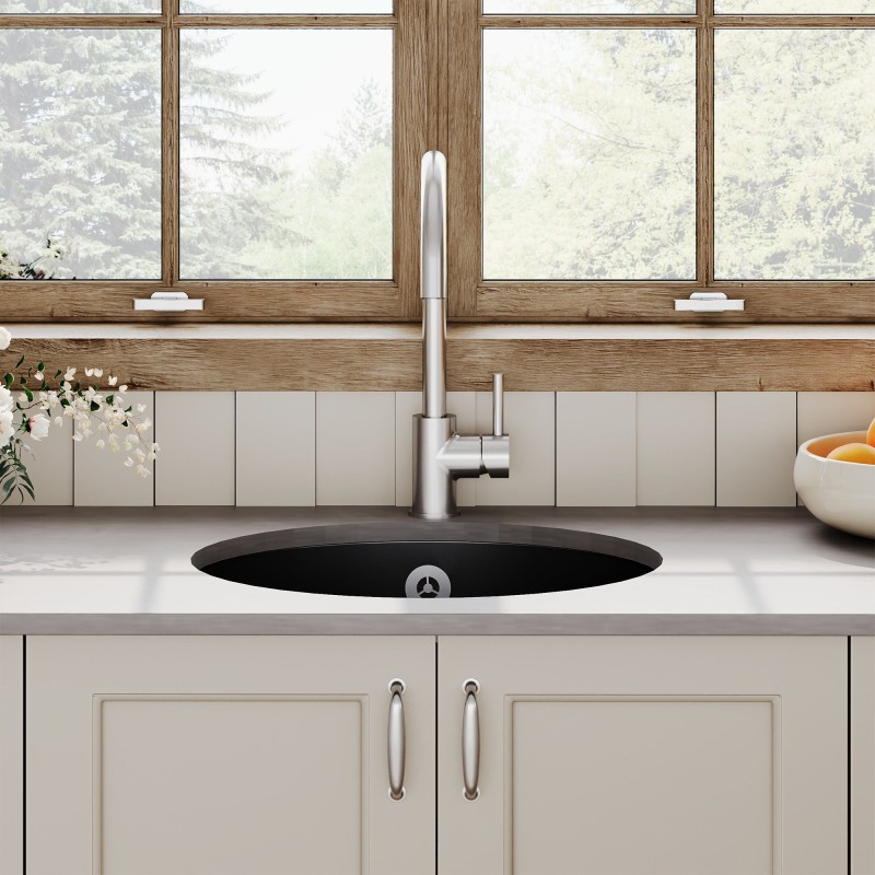 Black Fireclay Undermount Round Sink with Overflow 460mm(w) x 191mm(h)
