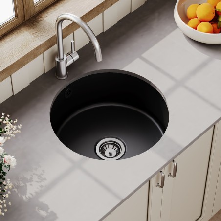 Black Fireclay Undermount Round Sink with Overflow 460mm(w) x 191mm(h)