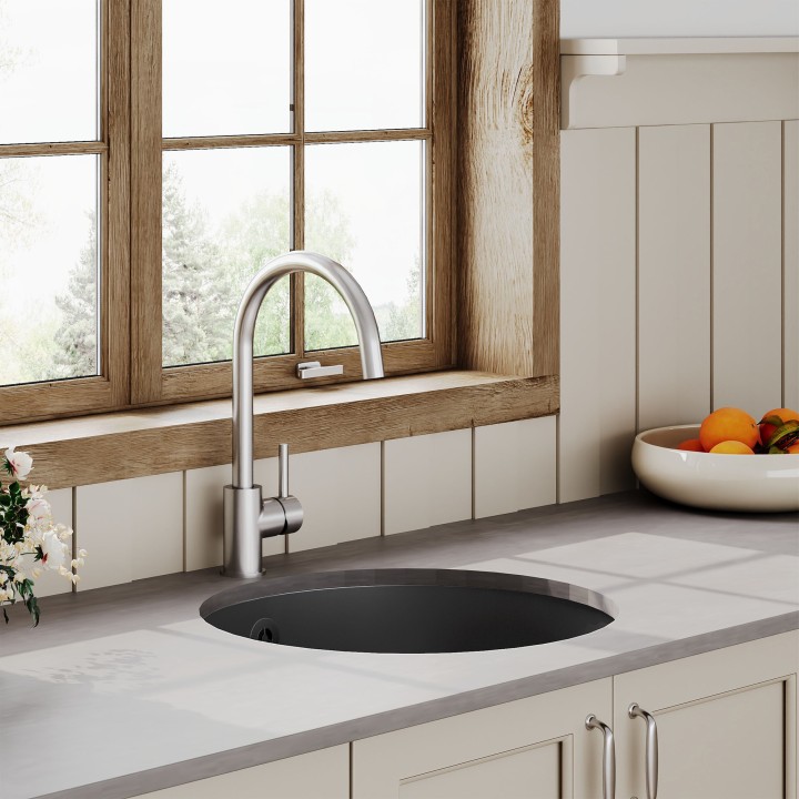 Black Fireclay Undermount Round Sink with Overflow 460mm(w) x 191mm(h)