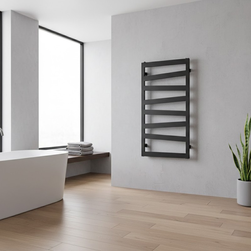 500mm (w) x 800mm (h) Lattice Matt Black Vertical Designer Radiator Towel Rail - closeup