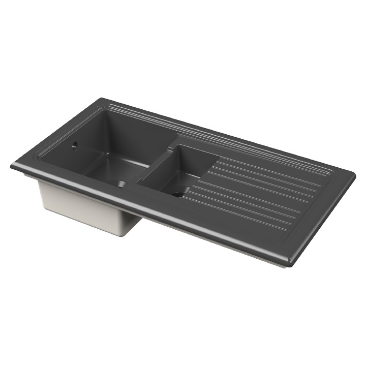 Black Fireclay Counter Top Sink 1.5 Bowl 1010mm(w) x 525mm(d) x 235mm(h)