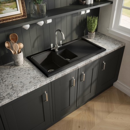 Black Fireclay Counter Top Sink 1.5 Bowl 1010mm(w) x 525mm(d) x 235mm(h)