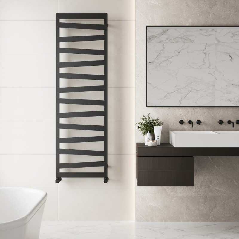 550mm (w) x 1600mm (h) Lattice Matt Black Vertical Designer Radiator Towel Rail - closeup