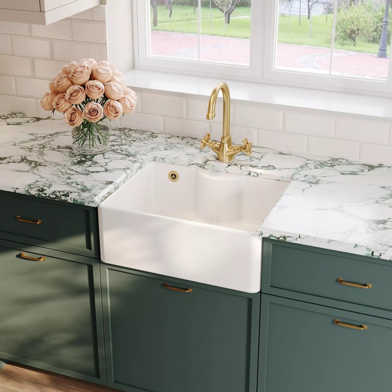 Fireclay Butler Sink with Tap Ledge & Overflow 595mm(w) x 450mm(d) x 220mm(h)