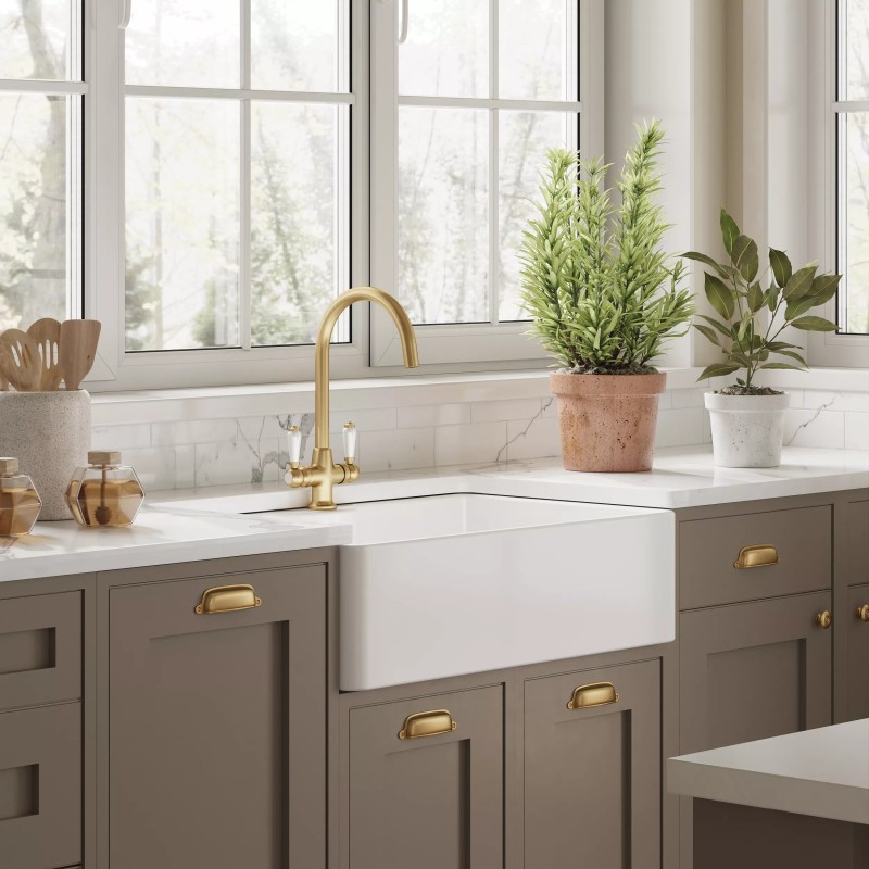 Fireclay Butler Sink with Tap Ledge & Overflow  795mm(w) x 500mm(d) x 220mm(h)