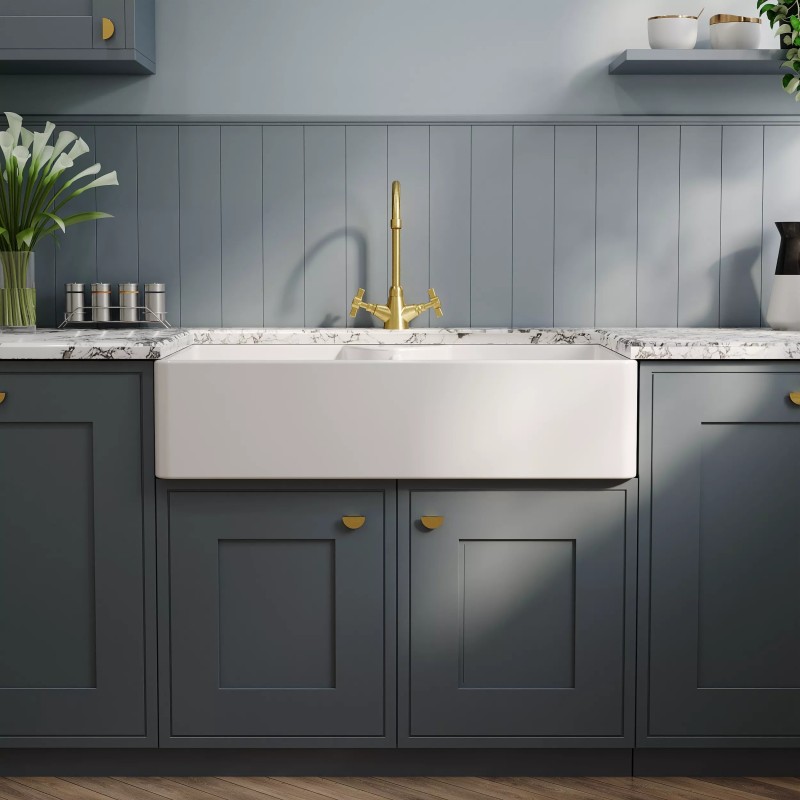 Fireclay Butler Sink with Stepped Weir 895mm(w) x 550mm(d) x 220mm(h)