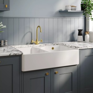 Fireclay Butler Sink  with Stepped Weir & Overflows 895mm(w) x 550mm(d) x 220mm(h)