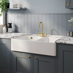Fireclay Butler Sink  with Stepped Weir, Tap Hole & Overflows 895mm(w) x 550mm(d) x 220mm(h)