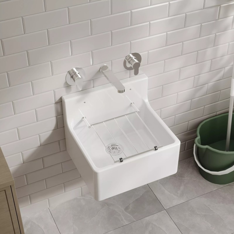 Fireclay Cleaner Sink with Grid 455mm(w) x 362mm(d) x 396mm(h)