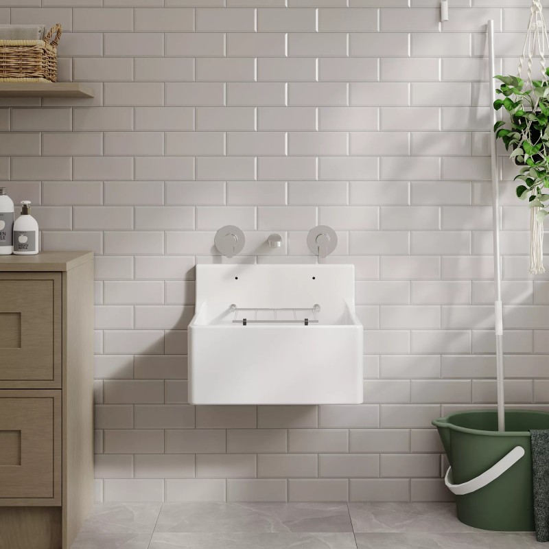 Fireclay Cleaner Sink with Grid 515mm(w) x 382mm(d) x 393mm(h)