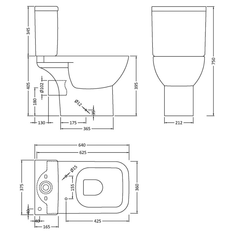 Ivo Rimless Close Coupled Open Back Toilet & Slim Soft Close Seat