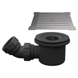 Brushed Pewter Low Profile Square Shower Tray Cover & Black Waste