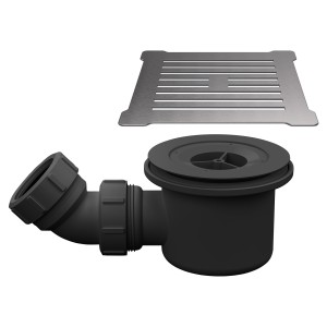 Brushed Pewter Low Profile Square Shower Tray Cover & Black Waste