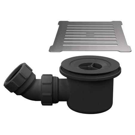 Brushed Pewter Low Profile Square Shower Tray Cover & Black Waste