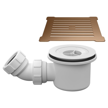 Brushed Bronze Low Profile Square Shower Tray Cover & White Waste