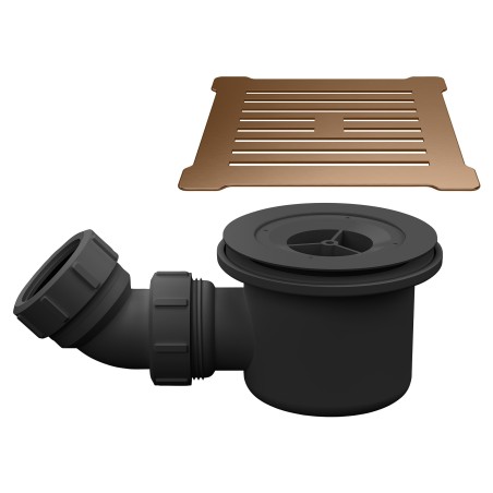 Brushed Bronze Low Profile Square Shower Tray Cover & Black Waste