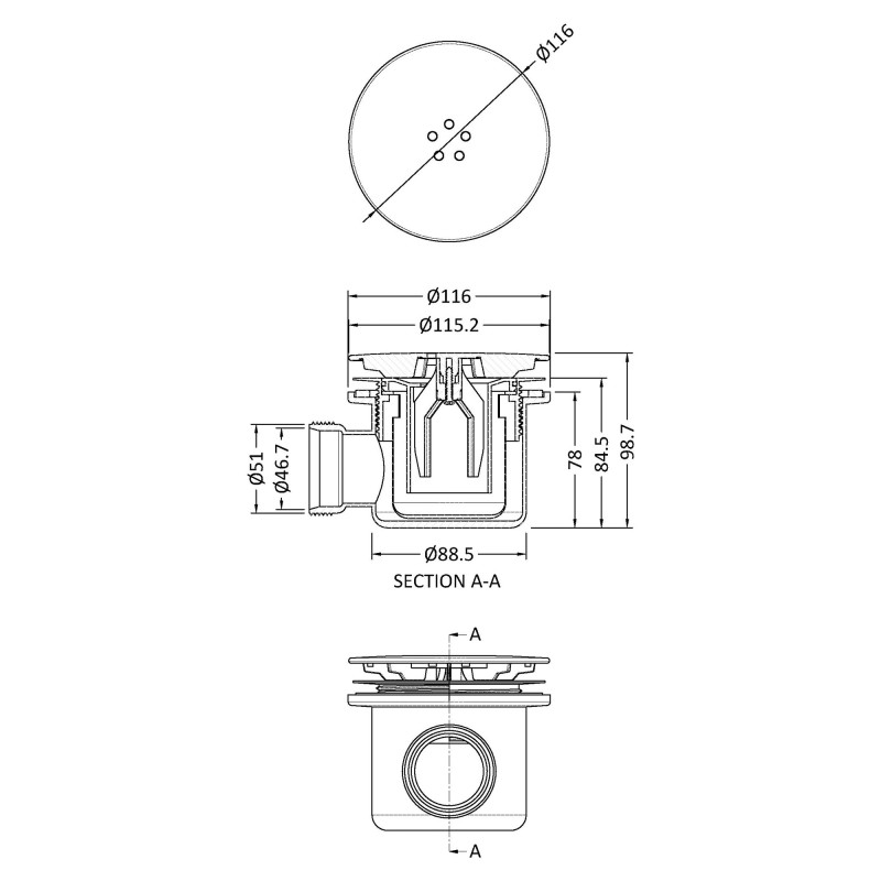 Brushed Bronze Fast Flow Black Shower Waste - Side Connection