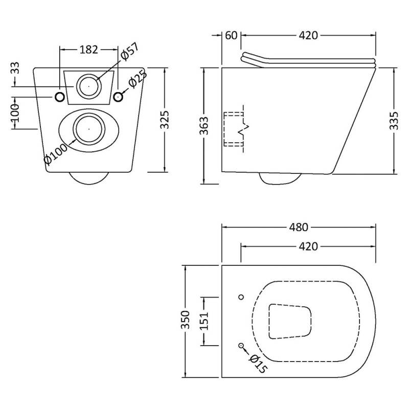 5 in 1 Square Wall Hung Pan & Concealed Cistern