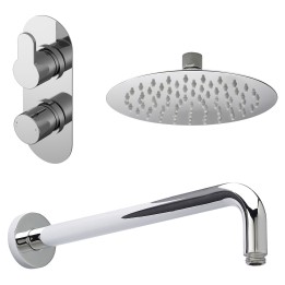 Arvan Chrome Shower Pack - Twin Thermostatic Valve, Wall Mounted Fixed Shower Head