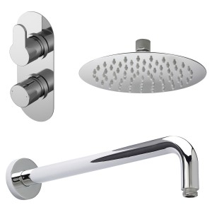 Arvan Chrome Shower Pack - Twin Thermostatic Valve, Wall Mounted Fixed Shower Head