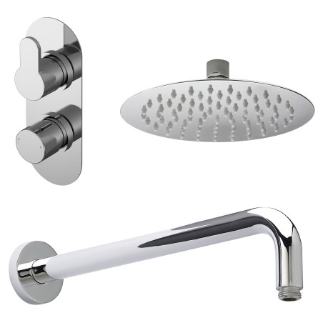 Arvan Chrome Shower Pack - Twin Thermostatic Valve, Wall Mounted Fixed Shower Head