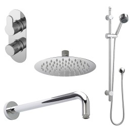 Arvan Chrome Shower Pack - Twin Thermostatic Valve, Wall Mounted Fixed Shower Head and Slider Rail Kit